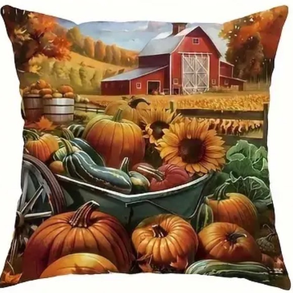 🍂 NIP 4/pc/set Fall Pumpkins Square Pillow Covers 🎃PILLOW COVERS ONLY💐 - Picture 2 of 5